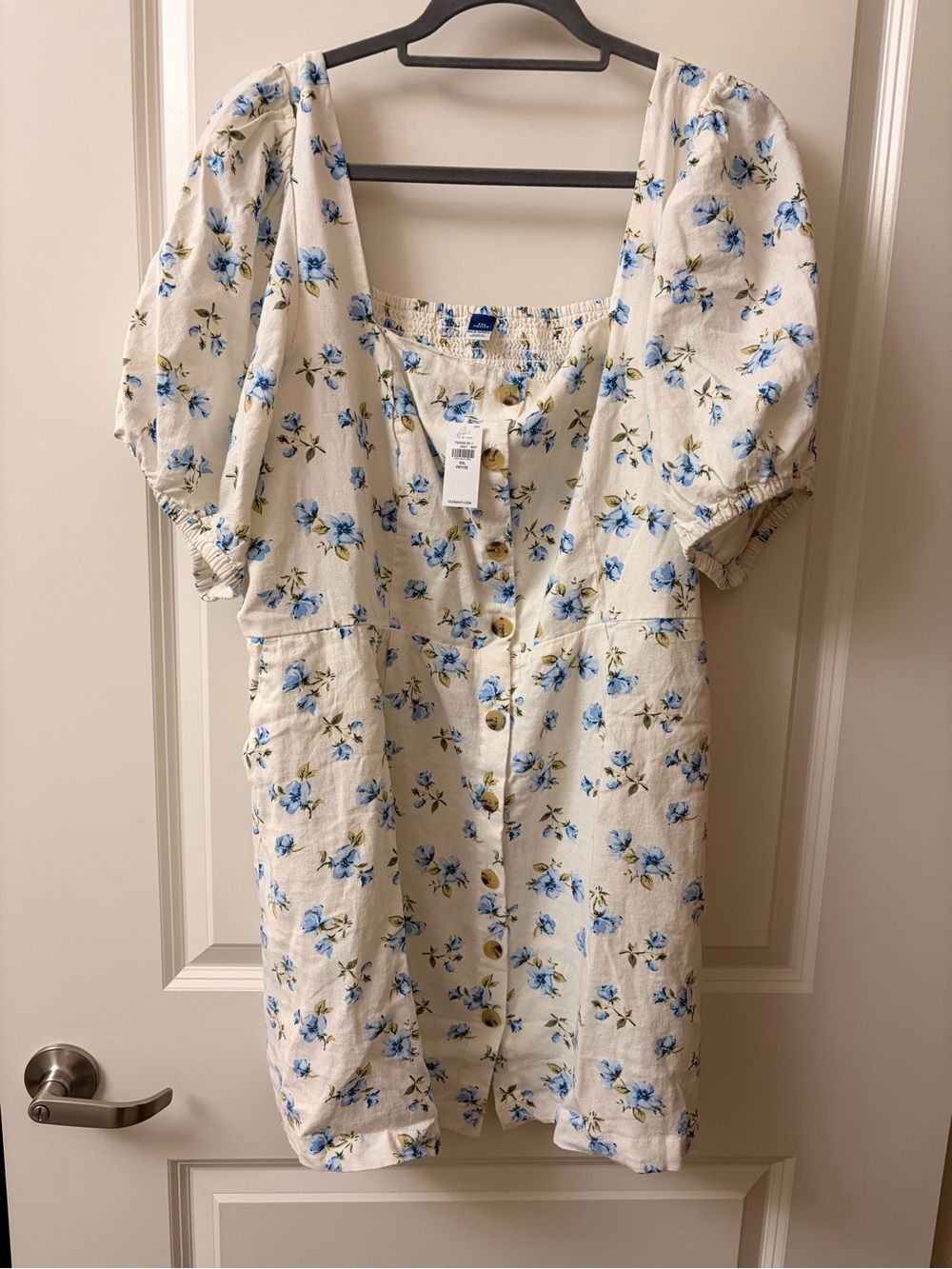 Old Navy Blue Floral Button-Front Puff Sleeve Dress